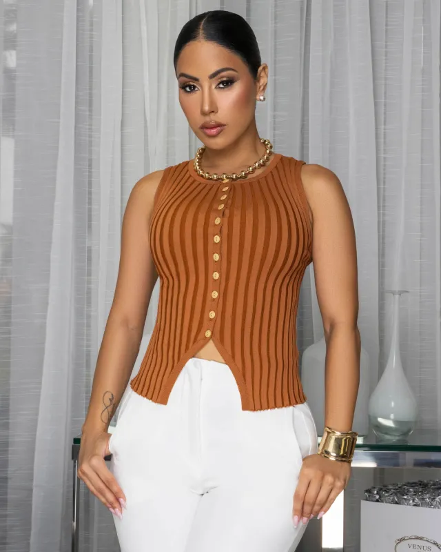 Jolene Camel Ribbed Top sold by Chic Couture