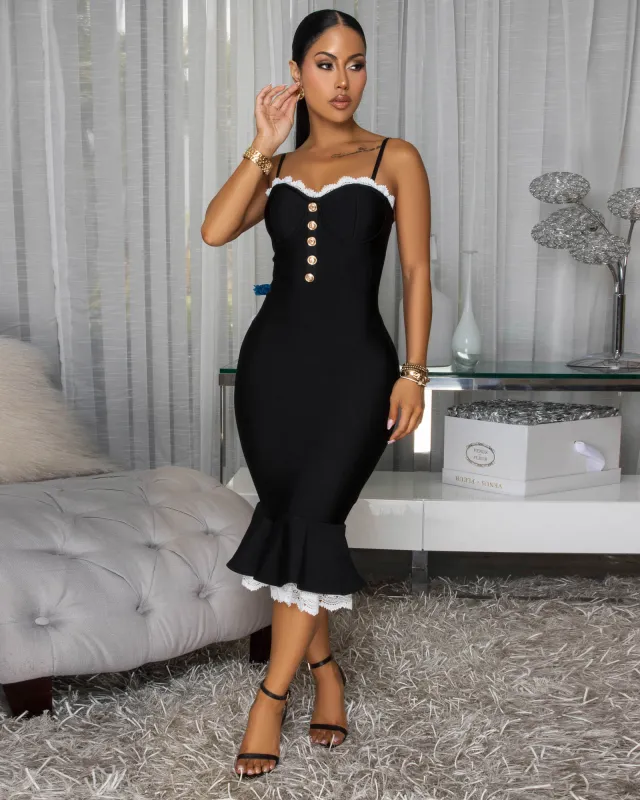 Brooke Black White Trim Midi Bandage Dress sold by Chic Couture