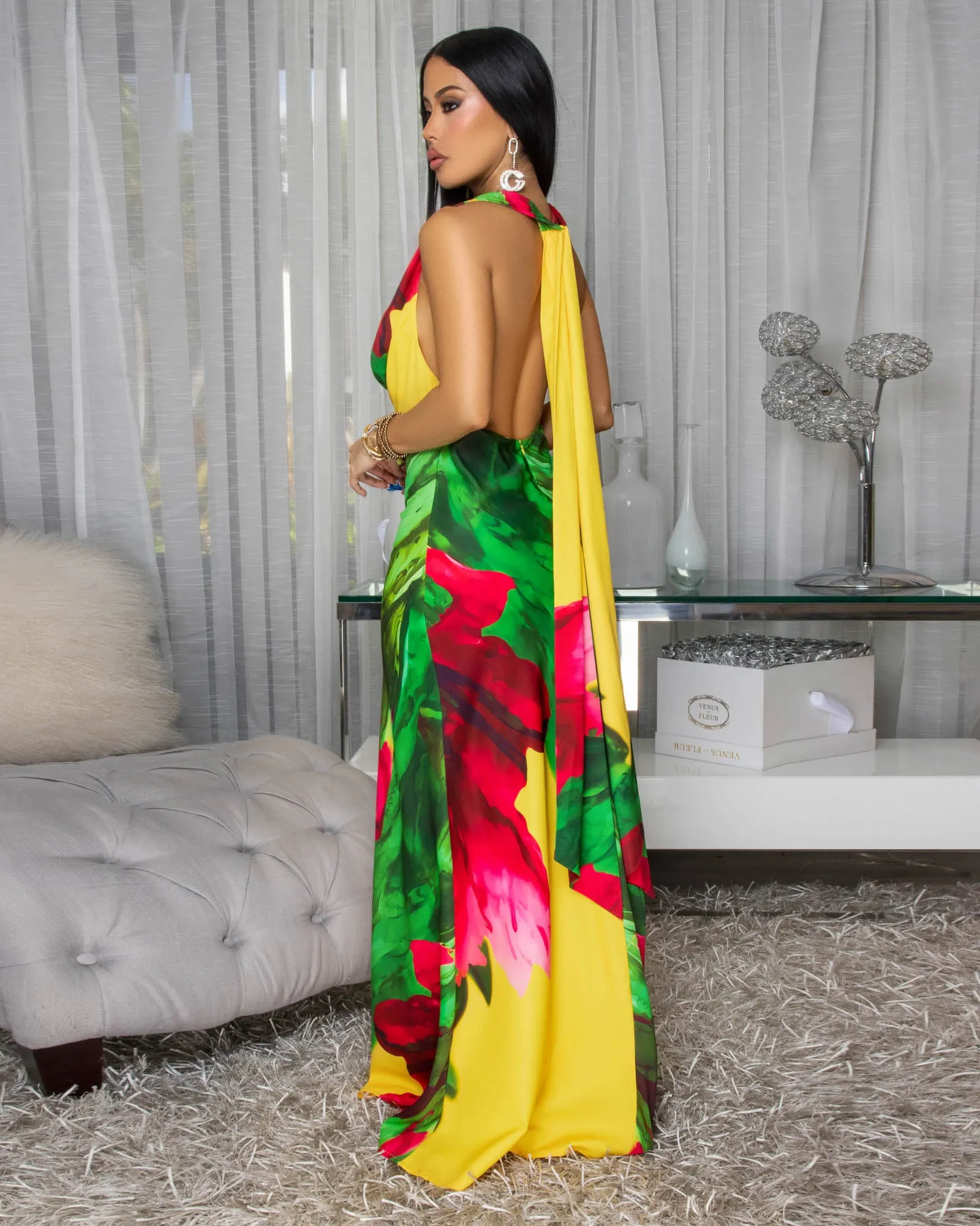 Nylah Yellow Green Bold Multi-Color Halter Maxi Dress sold by Chic Couture product image thumbnail 4