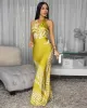 Analia Moss Green Cream Silky Halter Maxi Dress sold by Chic Couture
