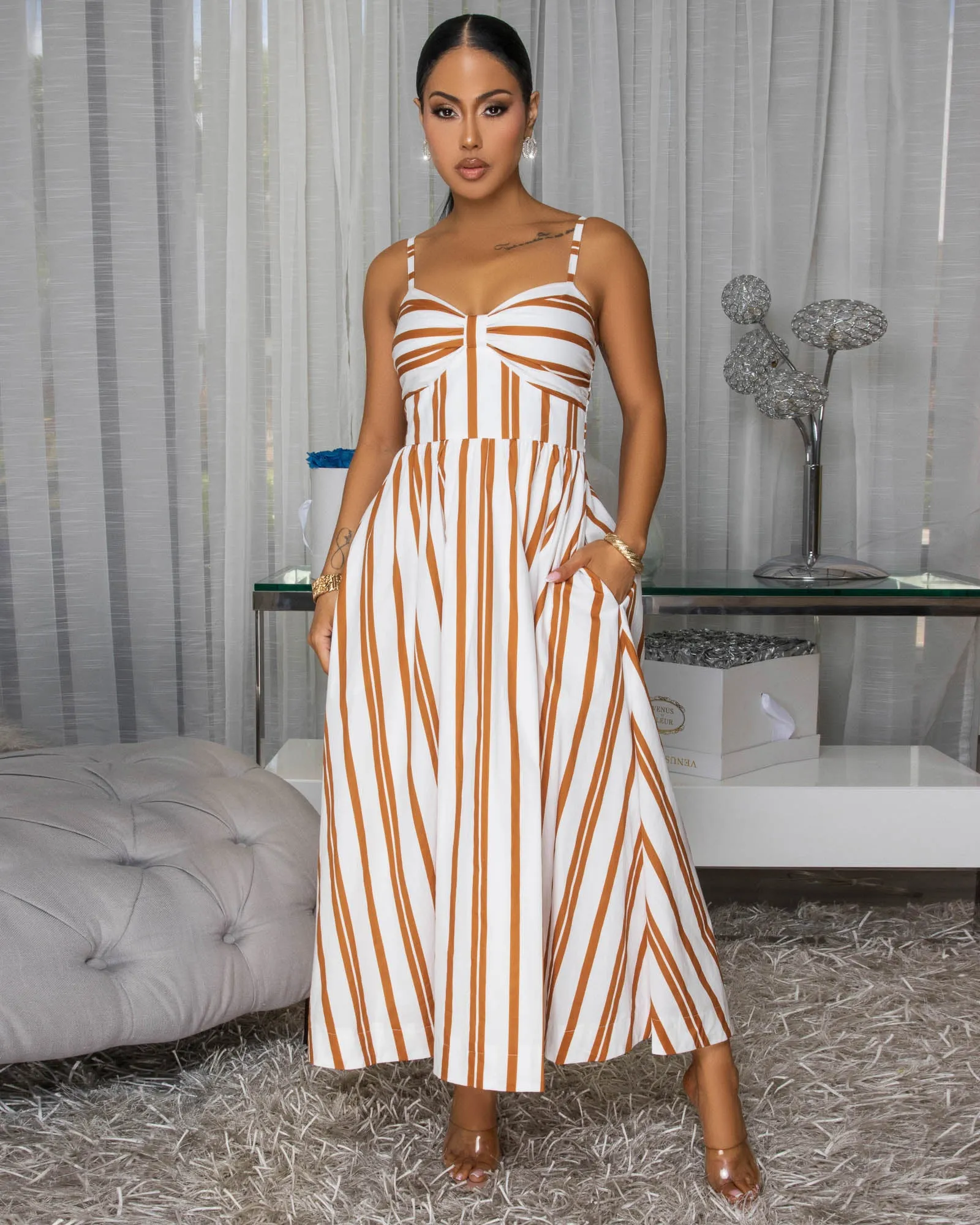 Melida Off-White Camel Print Maxi Dress sold by Chic Couture product image thumbnail 3