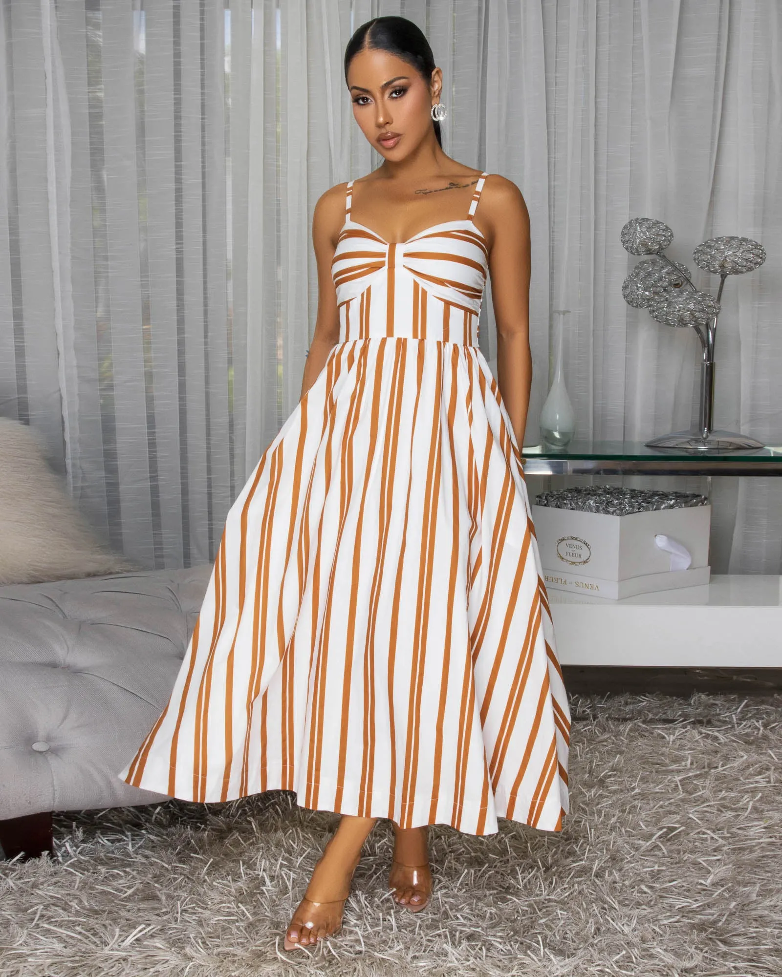 Melida Off-White Camel Print Maxi Dress sold by Chic Couture product image thumbnail 2