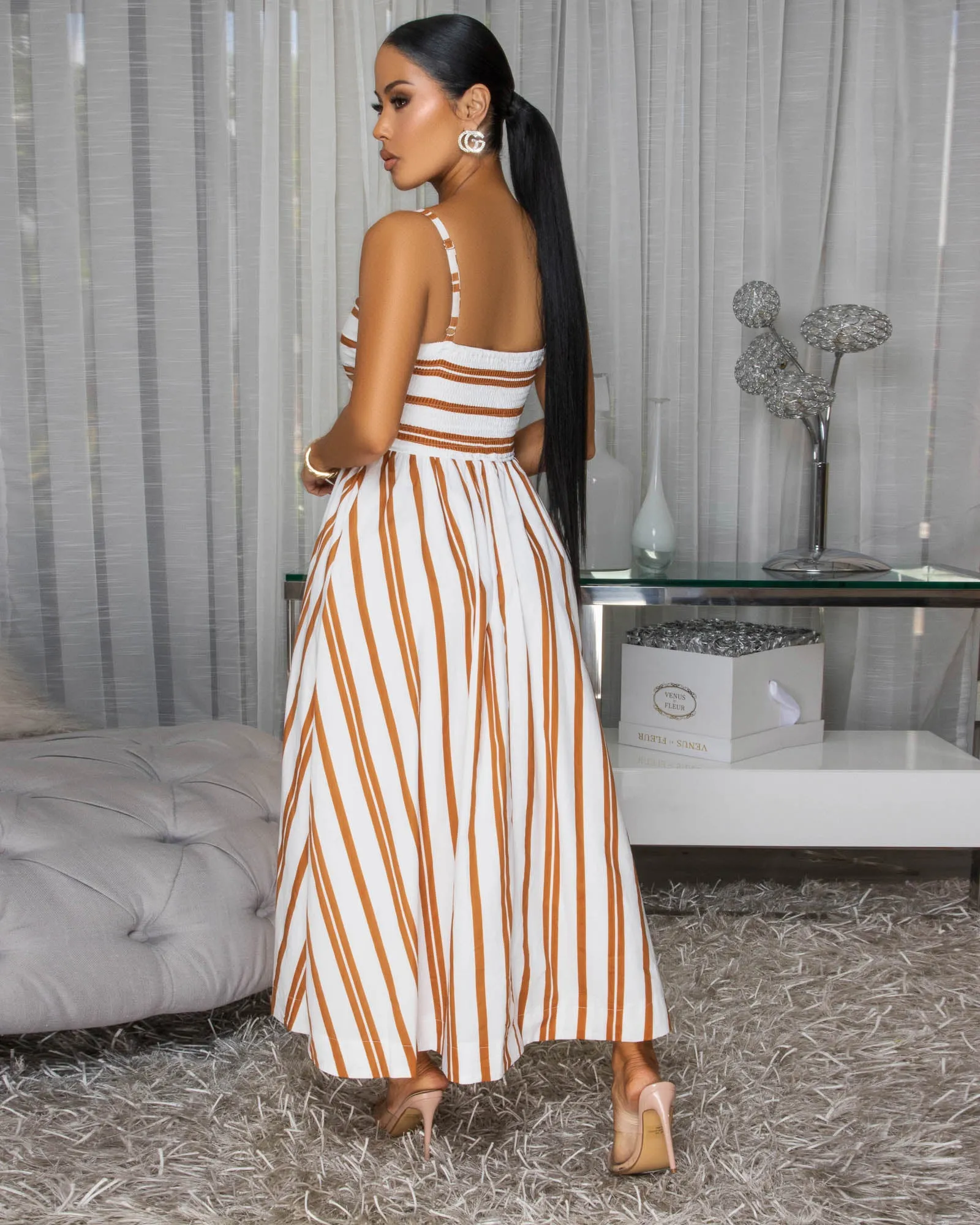 Melida Off-White Camel Print Maxi Dress sold by Chic Couture product image thumbnail 4