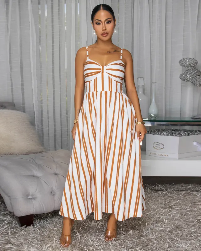 Melida Off-White Camel Print Maxi Dress sold by Chic Couture