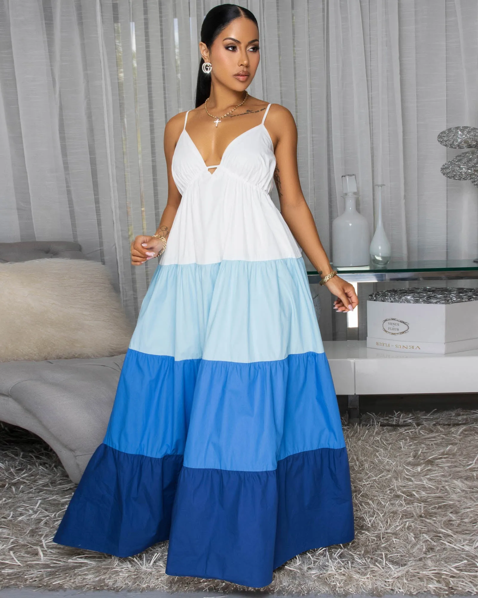 Salma Blue Ombre Multi-Color Maxi Dress sold by Chic Couture
