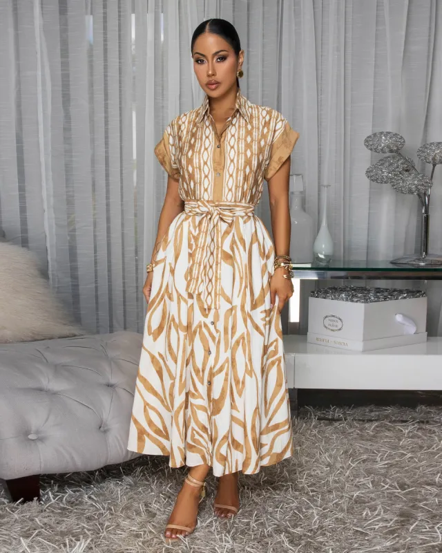 Vixen Taupe Cream Floral Print Maxi Dress sold by Chic Couture