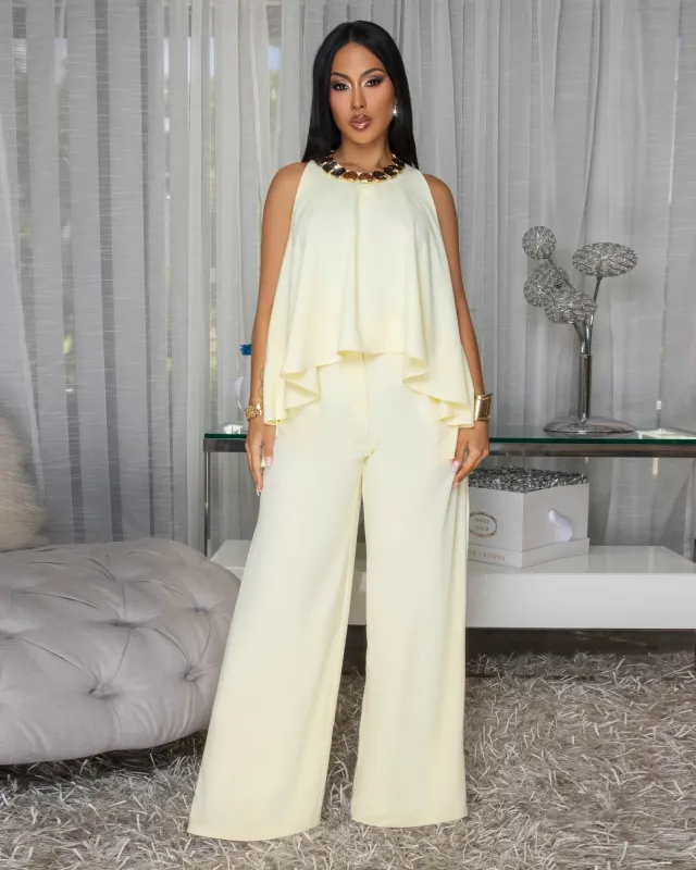 Calayan Light Yellow Hi-Lo Top & Pants Set sold by Chic Couture