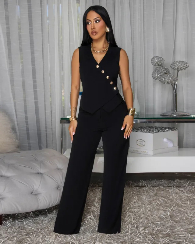 Komodo Black Gold Buttons Vest & Pants Set sold by Chic Couture