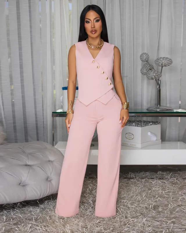 Komodo Blush Gold Buttons Vest & Pants Set sold by Chic Couture