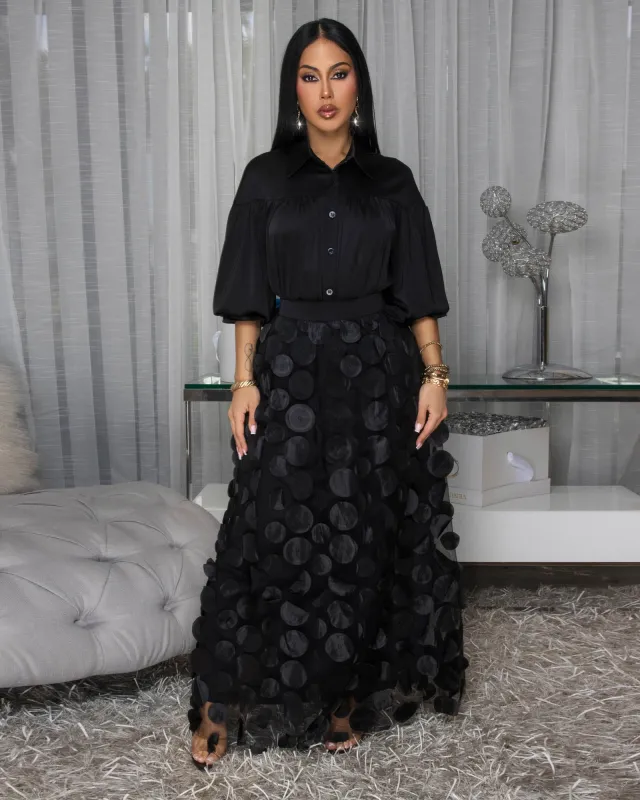 Melrose Black Mesh Overlay Skirt Set sold by Chic Couture