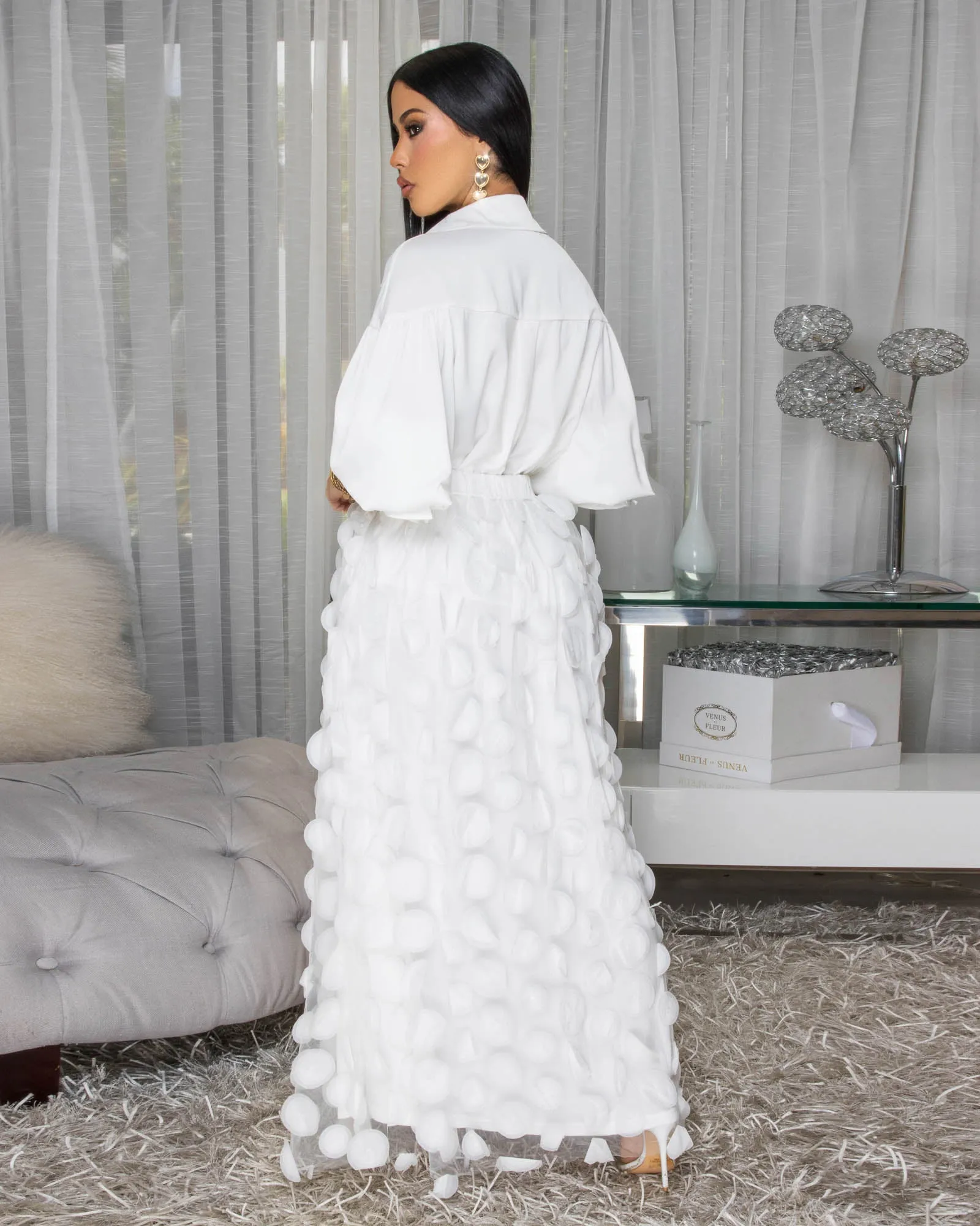 Melrose White Mesh Overlay Skirt Set sold by Chic Couture product image thumbnail 3
