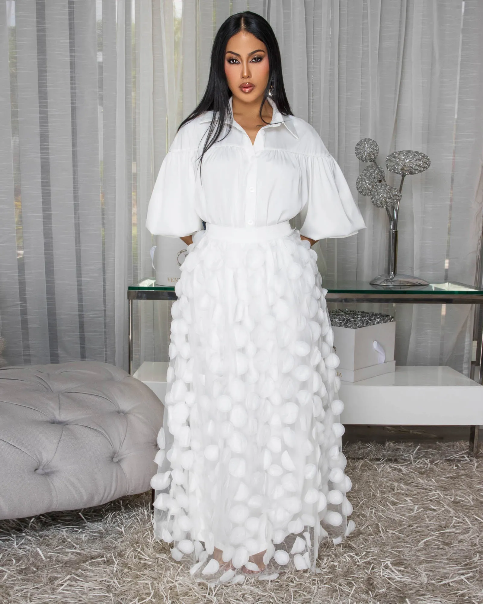 Melrose White Mesh Overlay Skirt Set sold by Chic Couture product image thumbnail 2