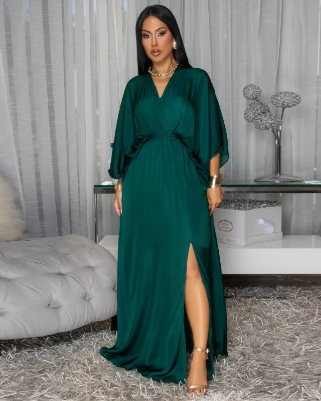 Tyra Forrest Green Silky Maxi Dress sold by Chic Couture