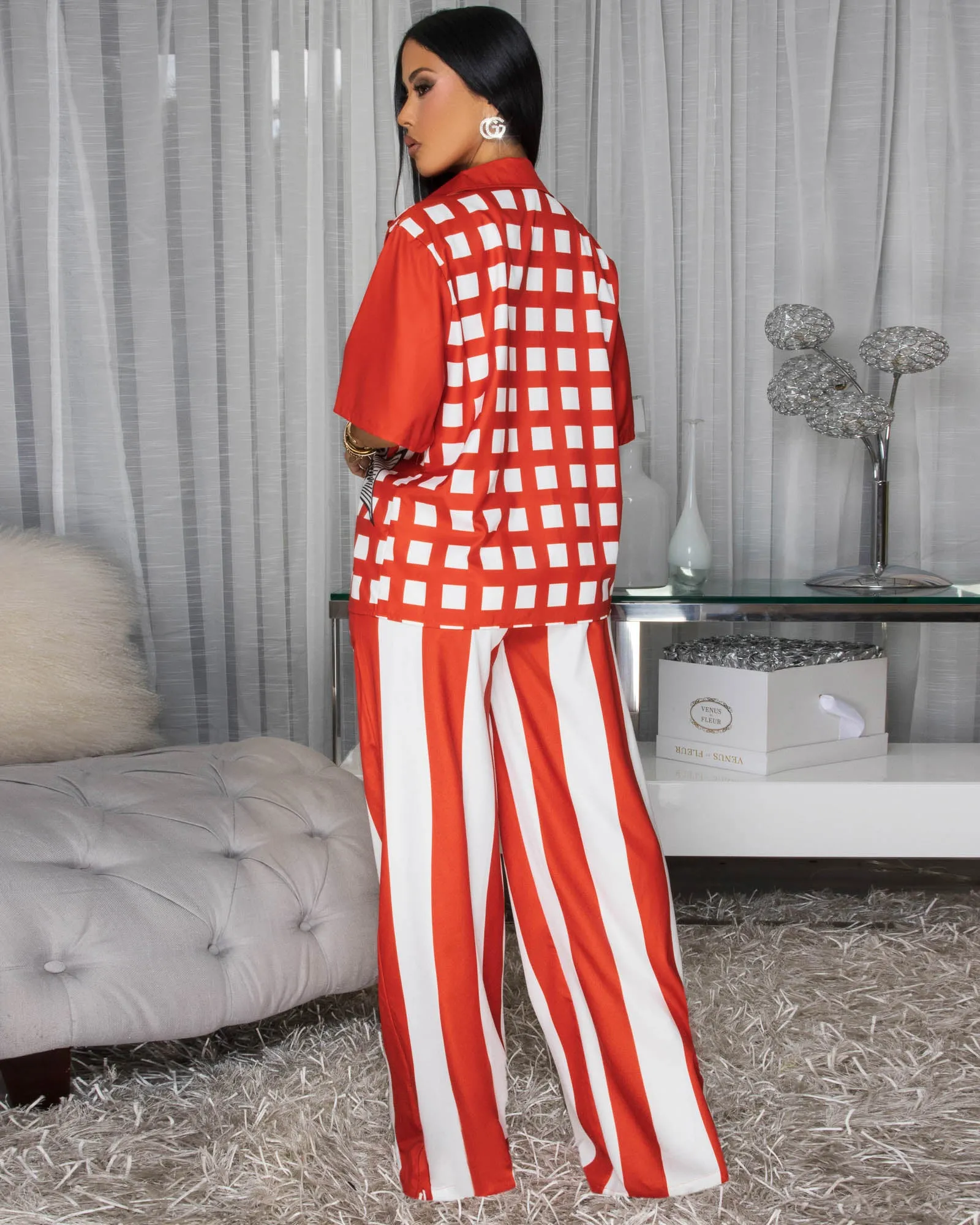 London Red Ivory Multi-Color Print Shirt & Pants Set sold by Chic Couture product image thumbnail 3