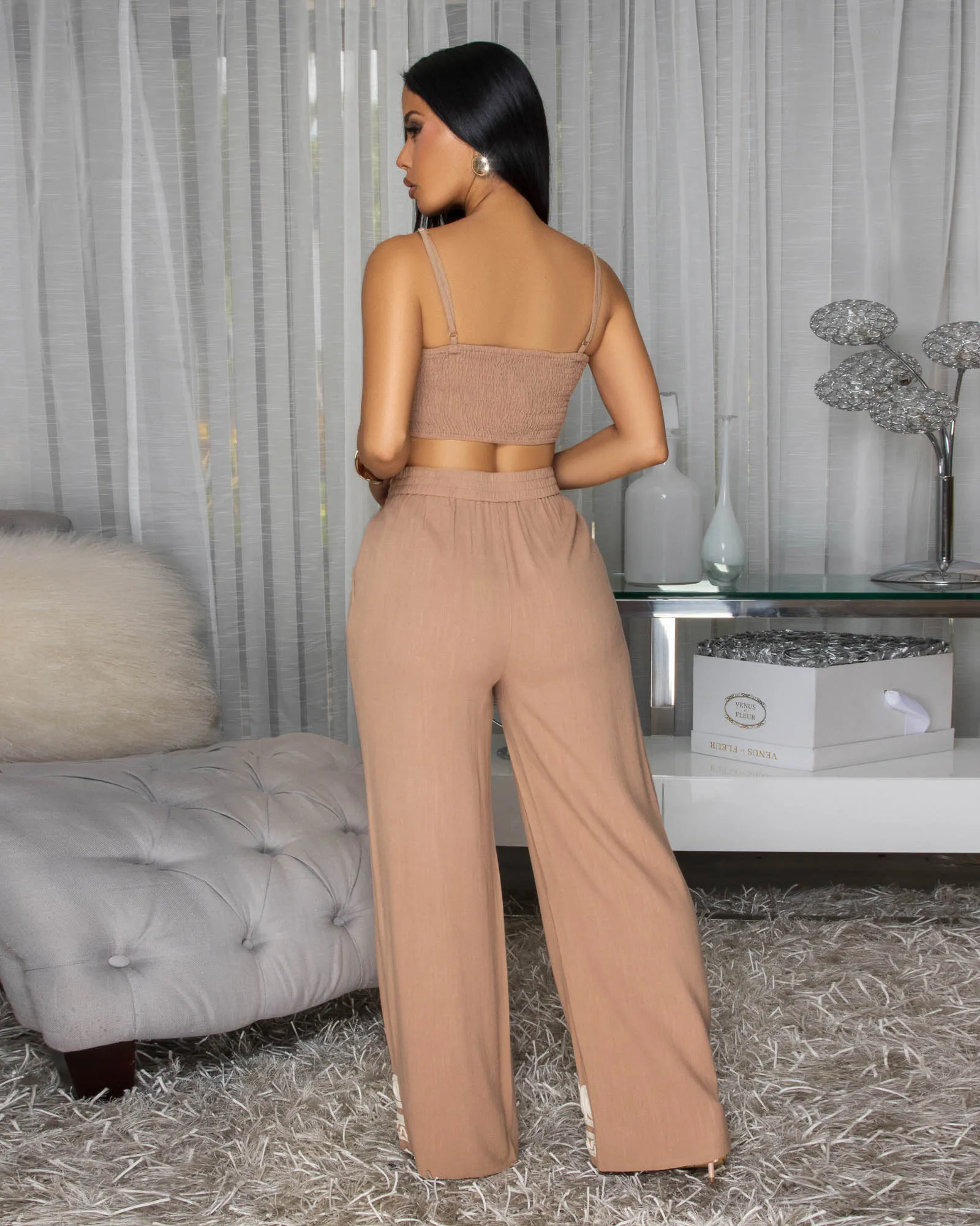 Tanaya Taupe Cream Embroidery Pants Set sold by Chic Couture product image thumbnail 3