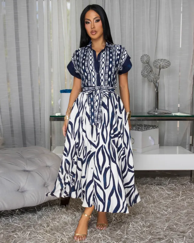 Vixen Navy-Blue Cream Floral Print Maxi Dress sold by Chic Couture