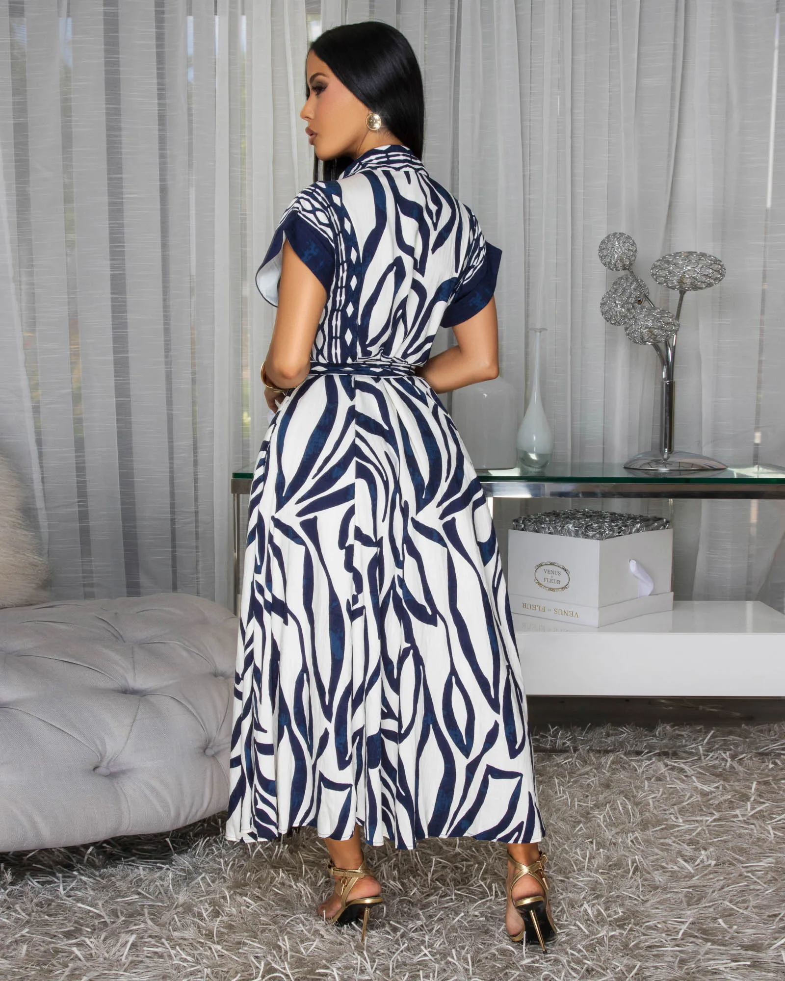 Vixen Navy-Blue Cream Floral Print Maxi Dress sold by Chic Couture product image thumbnail 3