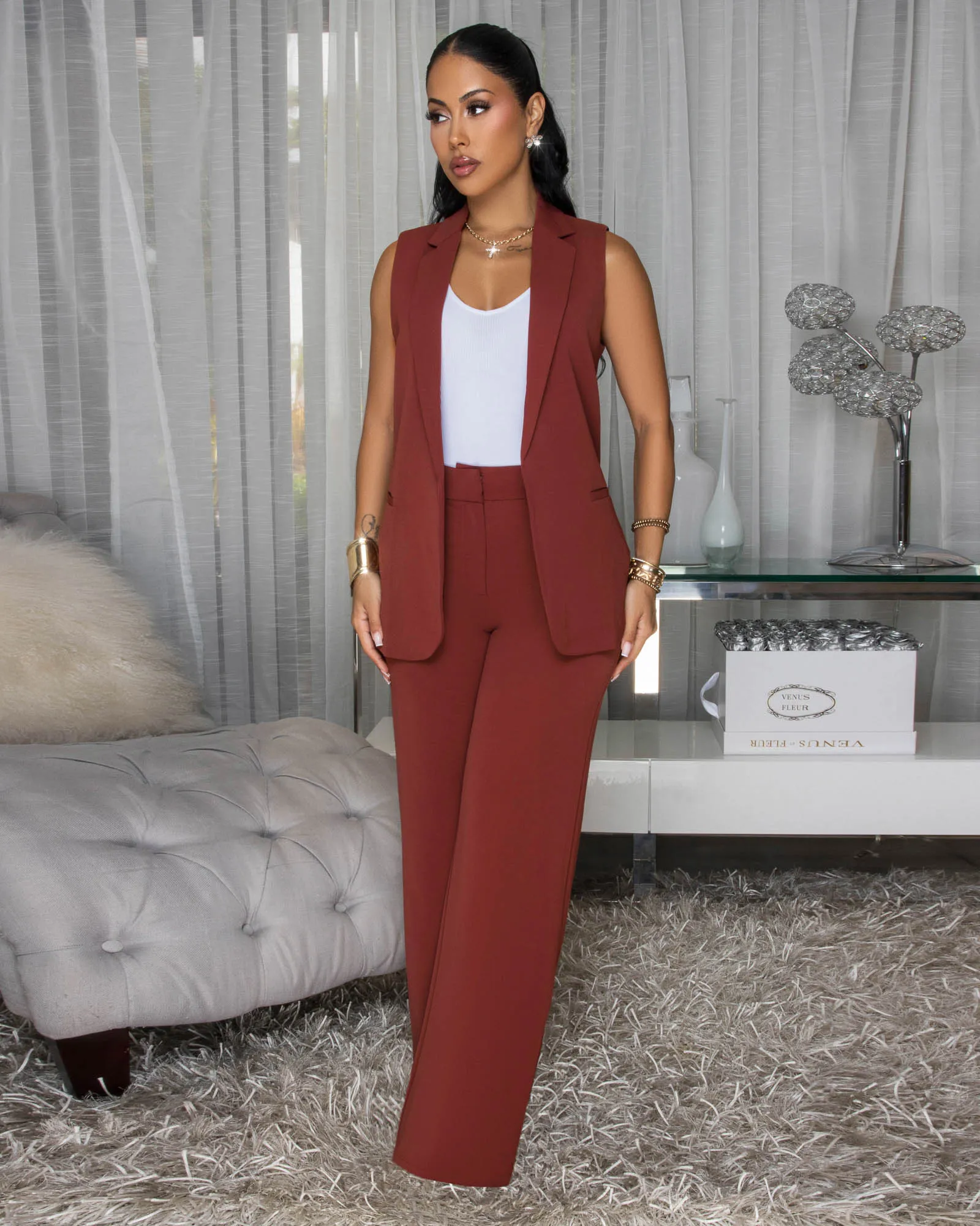Armani Brown Vest & Pants Set sold by Chic Couture product image thumbnail 2