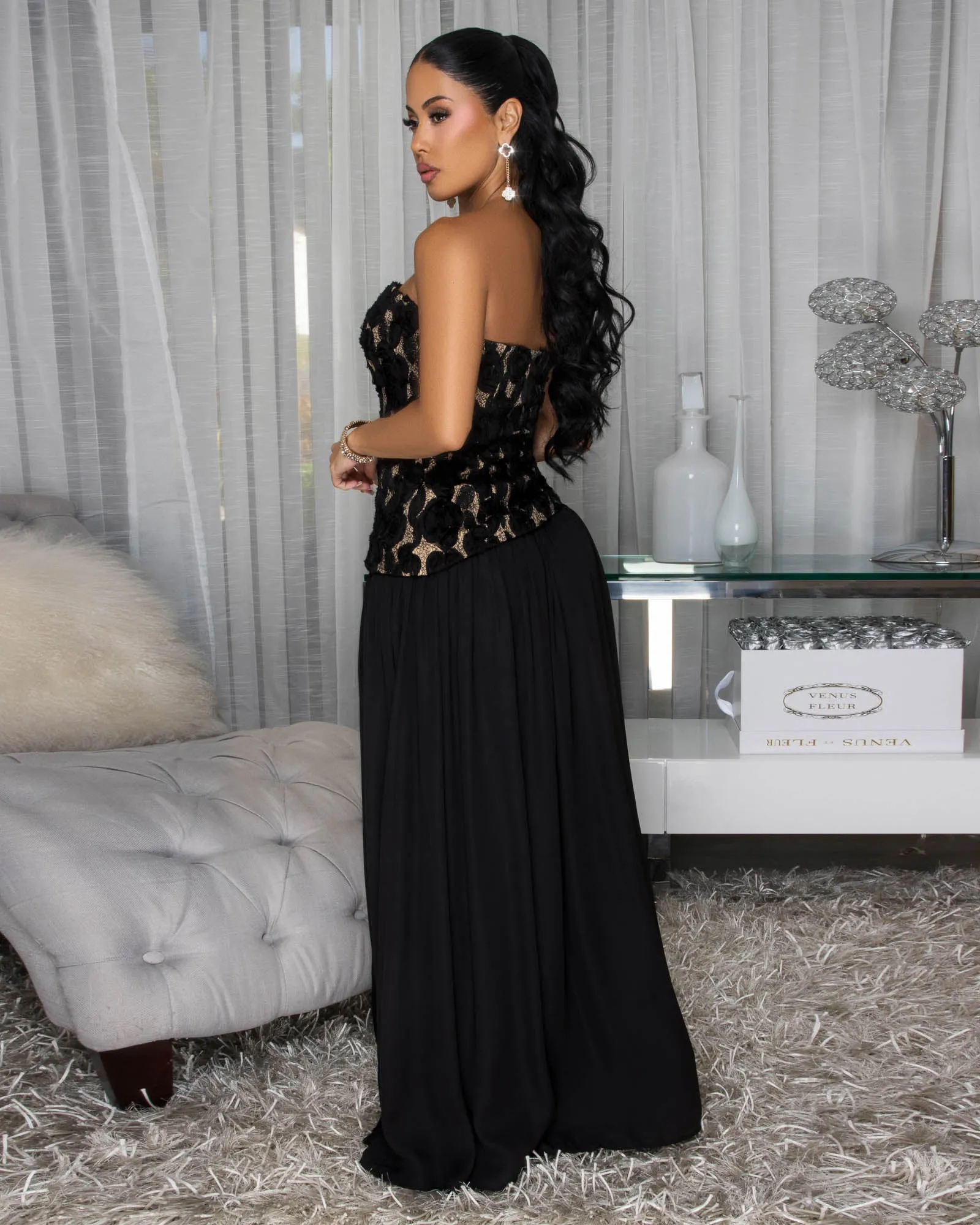 Yulia Black Lace Accent Nude Illusion Maxi Dress sold by Chic Couture product image thumbnail 4