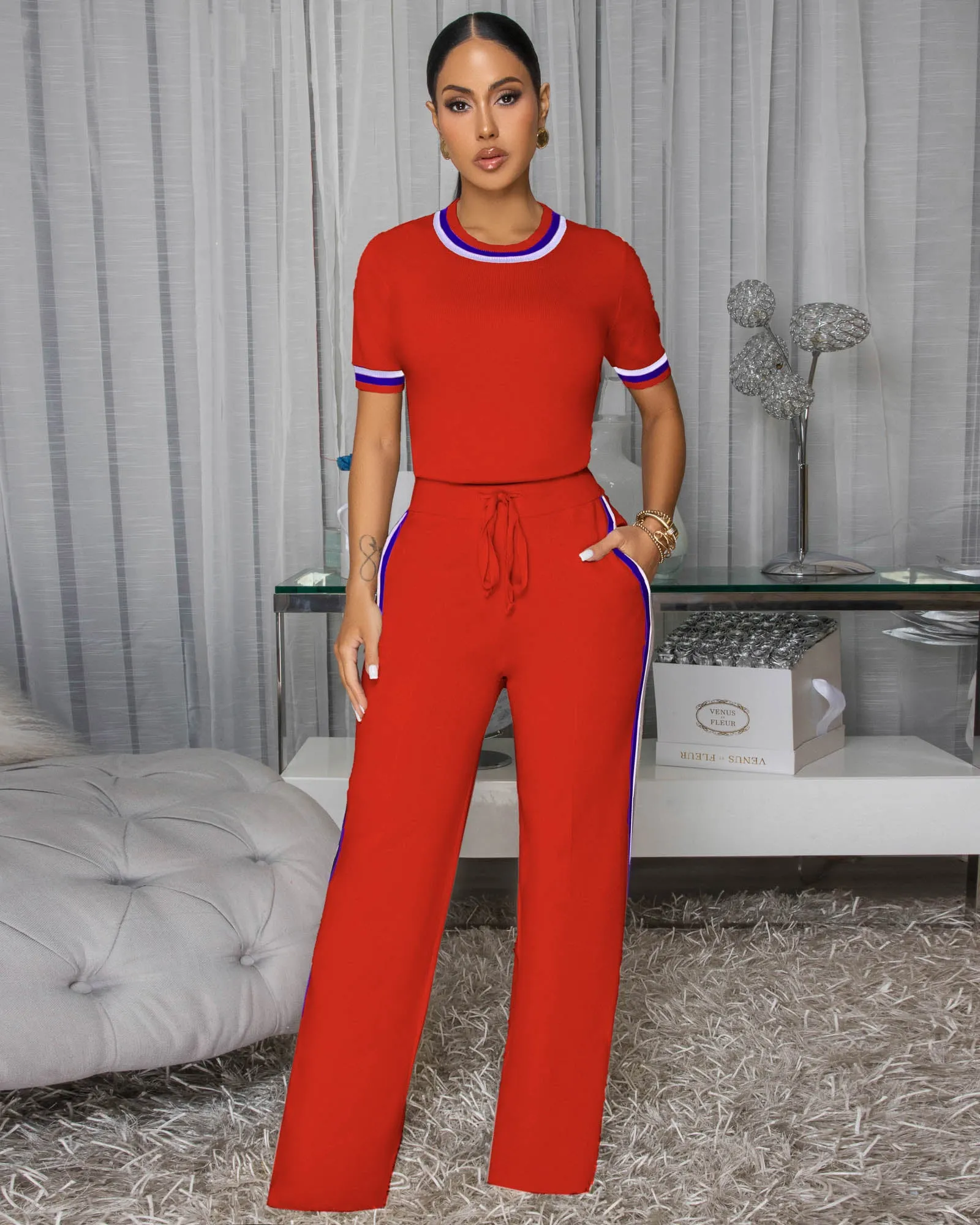 Jameson Red Stripes ULTRA-LUXE Knit Pants Set (12/15/25) sold by Chic Couture