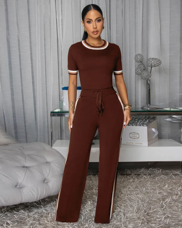 Jameson Brown Stripes ULTRA-LUXE Knit Pants Set (9/2025) sold by Chic Couture