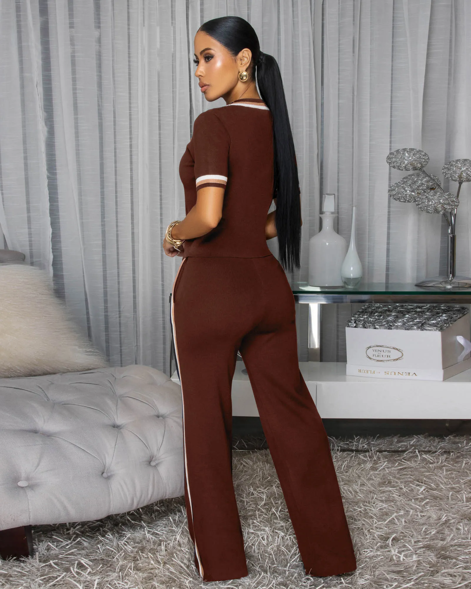 Jameson Brown Stripes ULTRA-LUXE Knit Pants Set sold by Chic Couture product image thumbnail 3