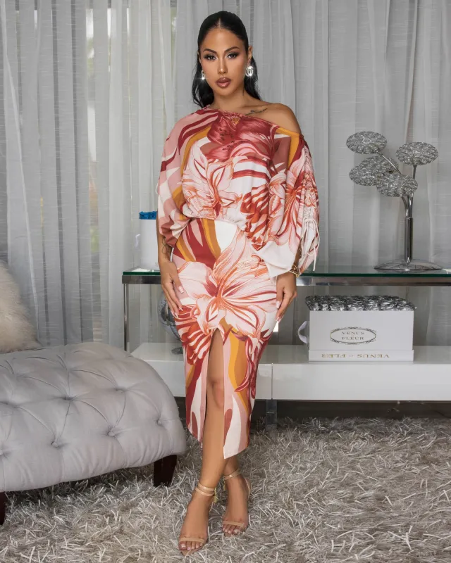Embrie Nude Rust Multi-Color Print Top & Skirt Set sold by Chic Couture
