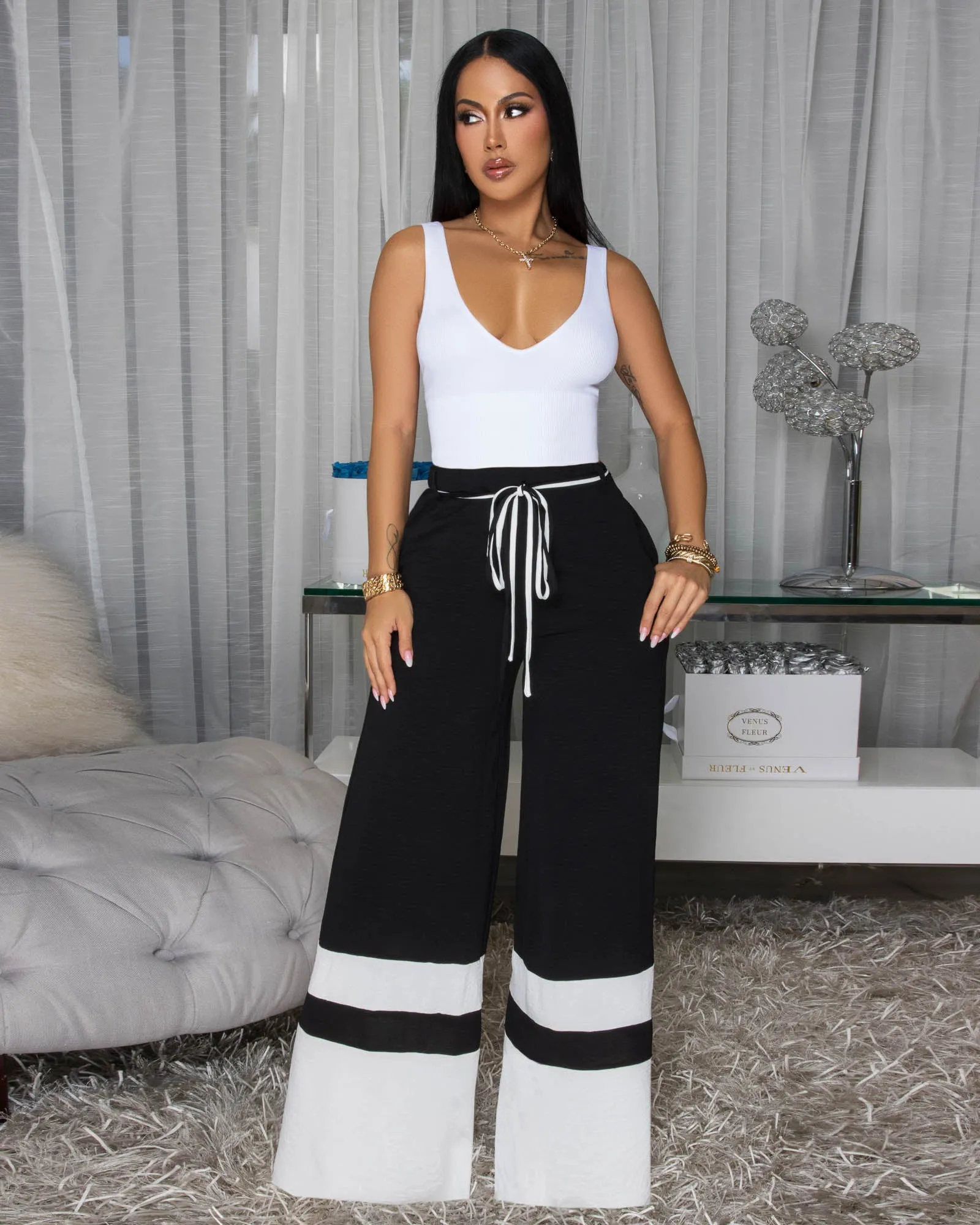 Teagan Black White Trim Silky Pants sold by Chic Couture product image thumbnail 2