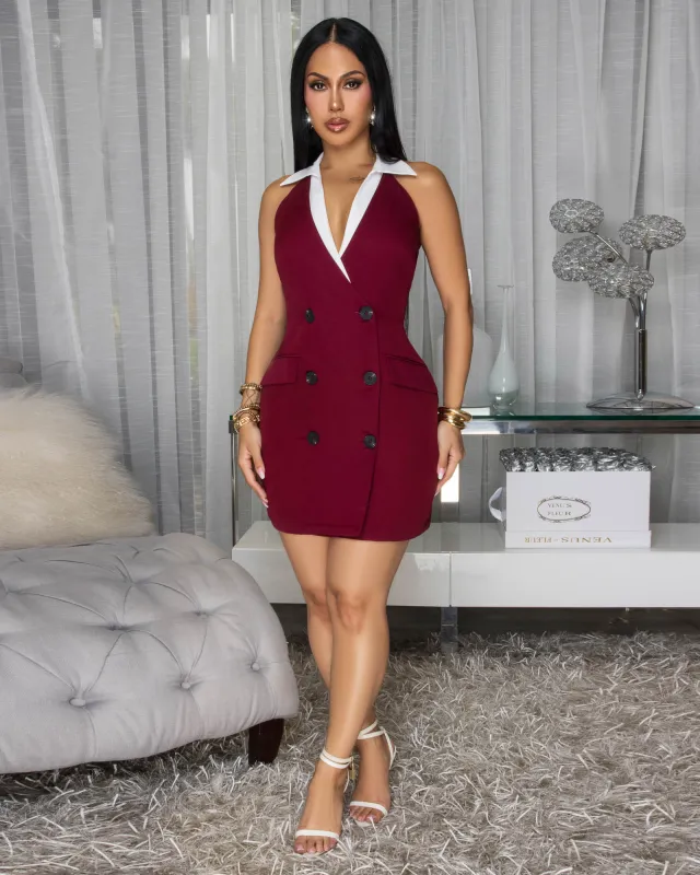 Alissa Wine Red White Double Breasted Mini Dress sold by Chic Couture