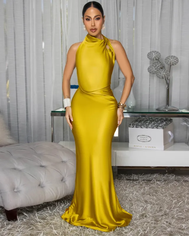 Dahlia Moss Draped Halter Maxi Dress (9/3/25) sold by Chic Couture