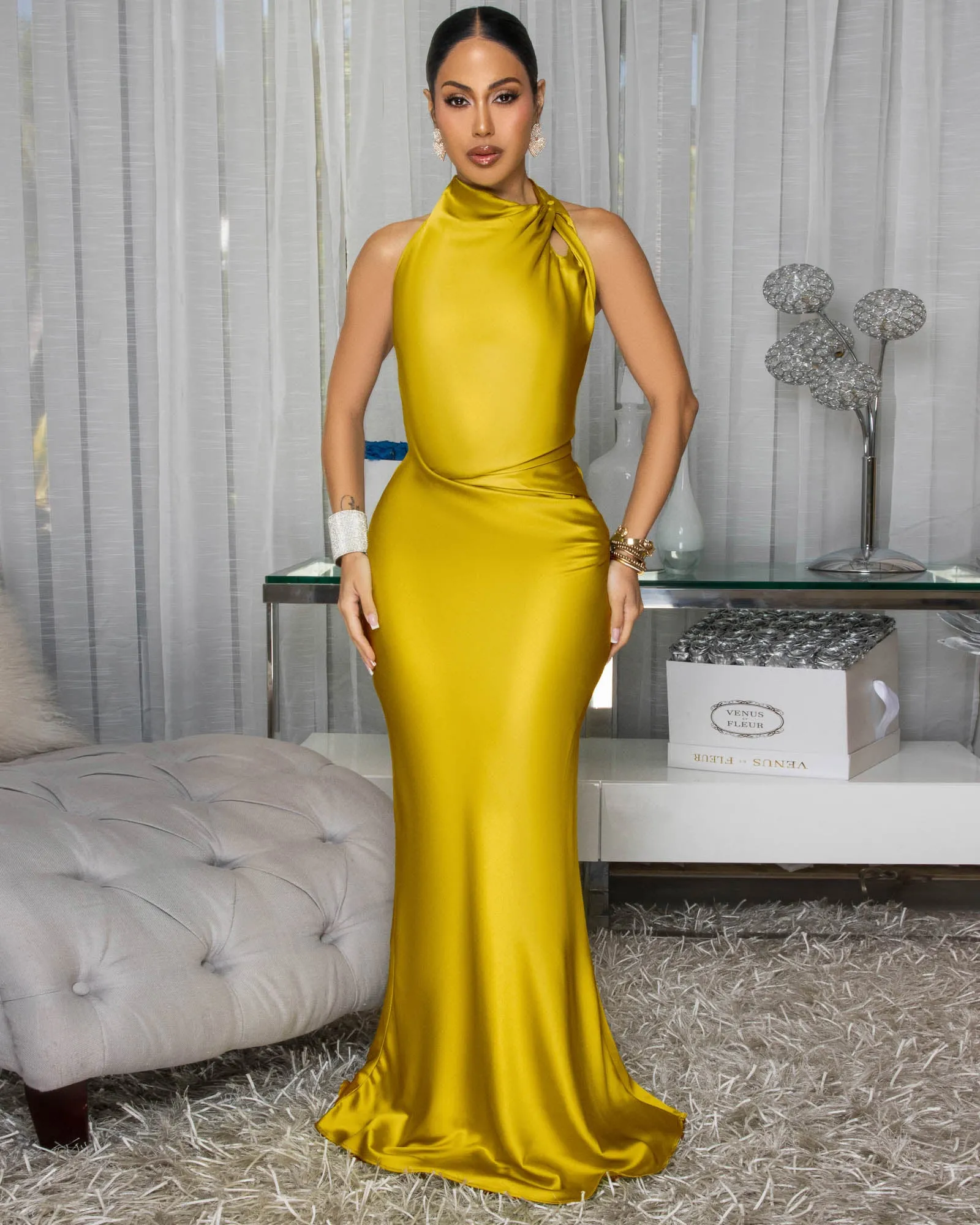 Dahlia Moss Draped Halter Maxi Dress (9/3/25) sold by Chic Couture