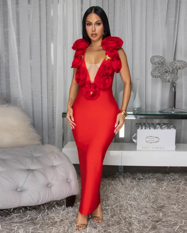Jacara Red 3D Flowers Bandage Maxi Dress (9/2025) sold by Chic Couture