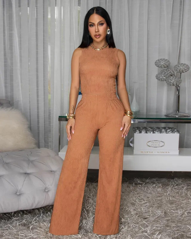 Katye Mocha Front Crop Top & Wide Pants Textured Set sold by Chic Couture