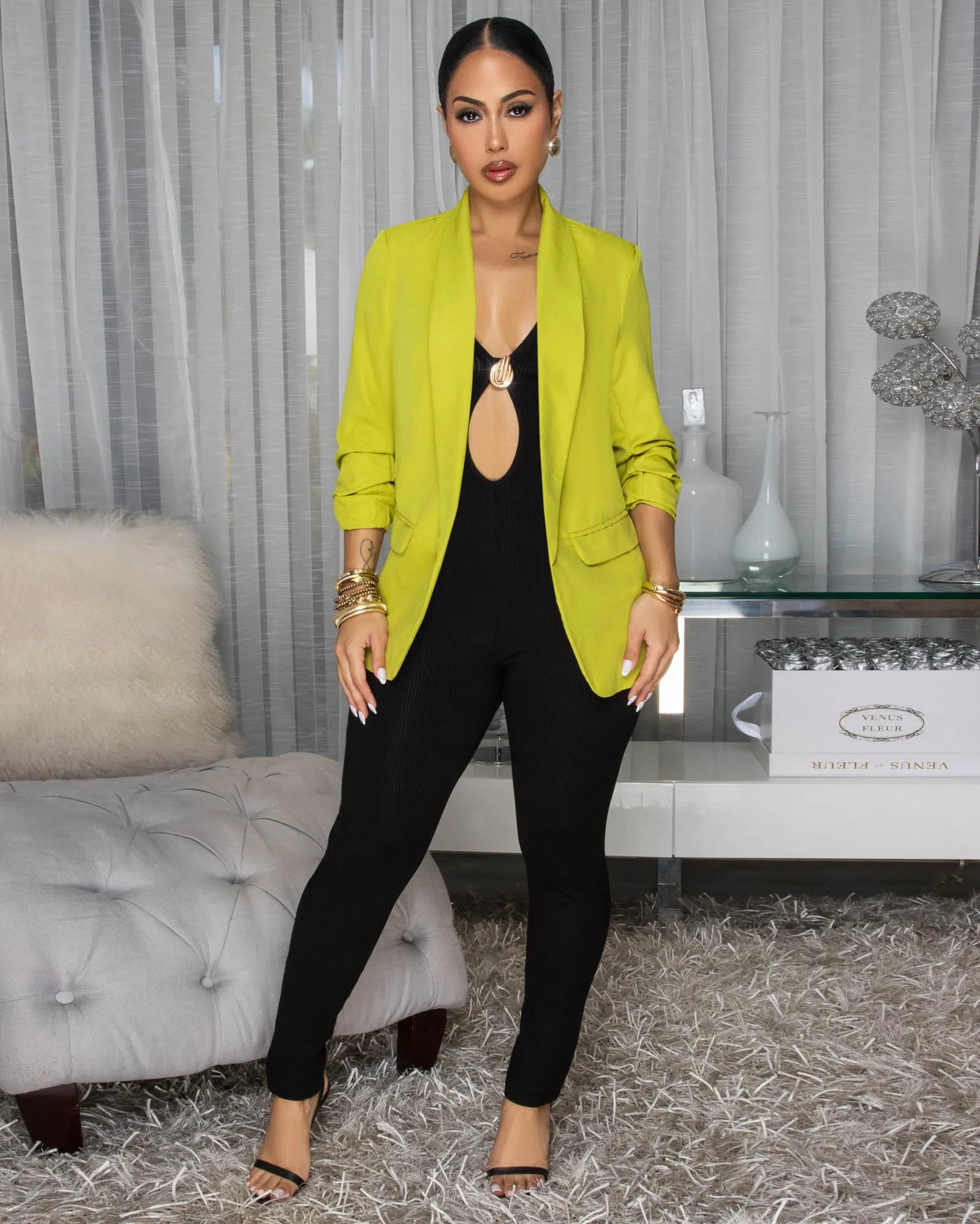 Drecka Lime Ruched Sleeves Blazer sold by Chic Couture product image thumbnail 2