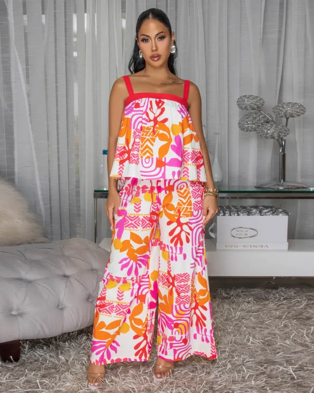 Serenita Fuschia Multi-Color Two Piece Pants Set sold by Chic Couture