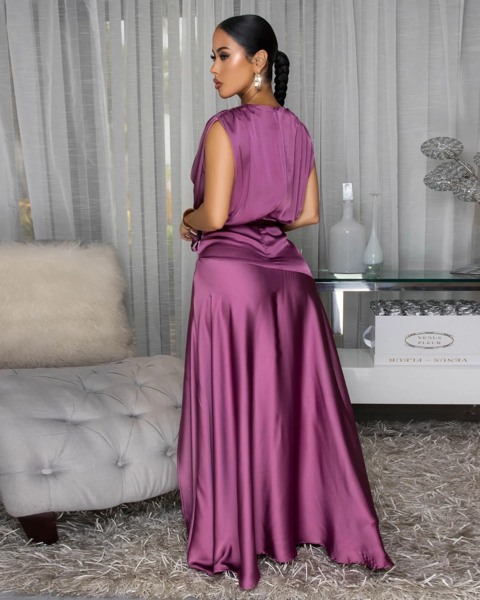 Savannah Mauve Sleeveless Silky Maxi Dress sold by Chic Couture product image thumbnail 4