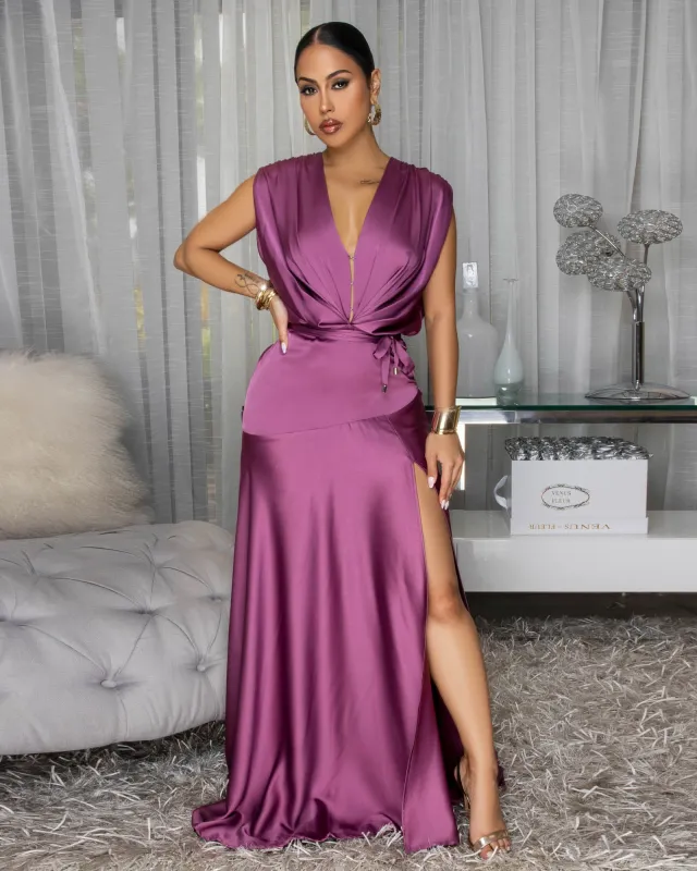 Savannah Mauve Sleeveless Silky Maxi Dress sold by Chic Couture