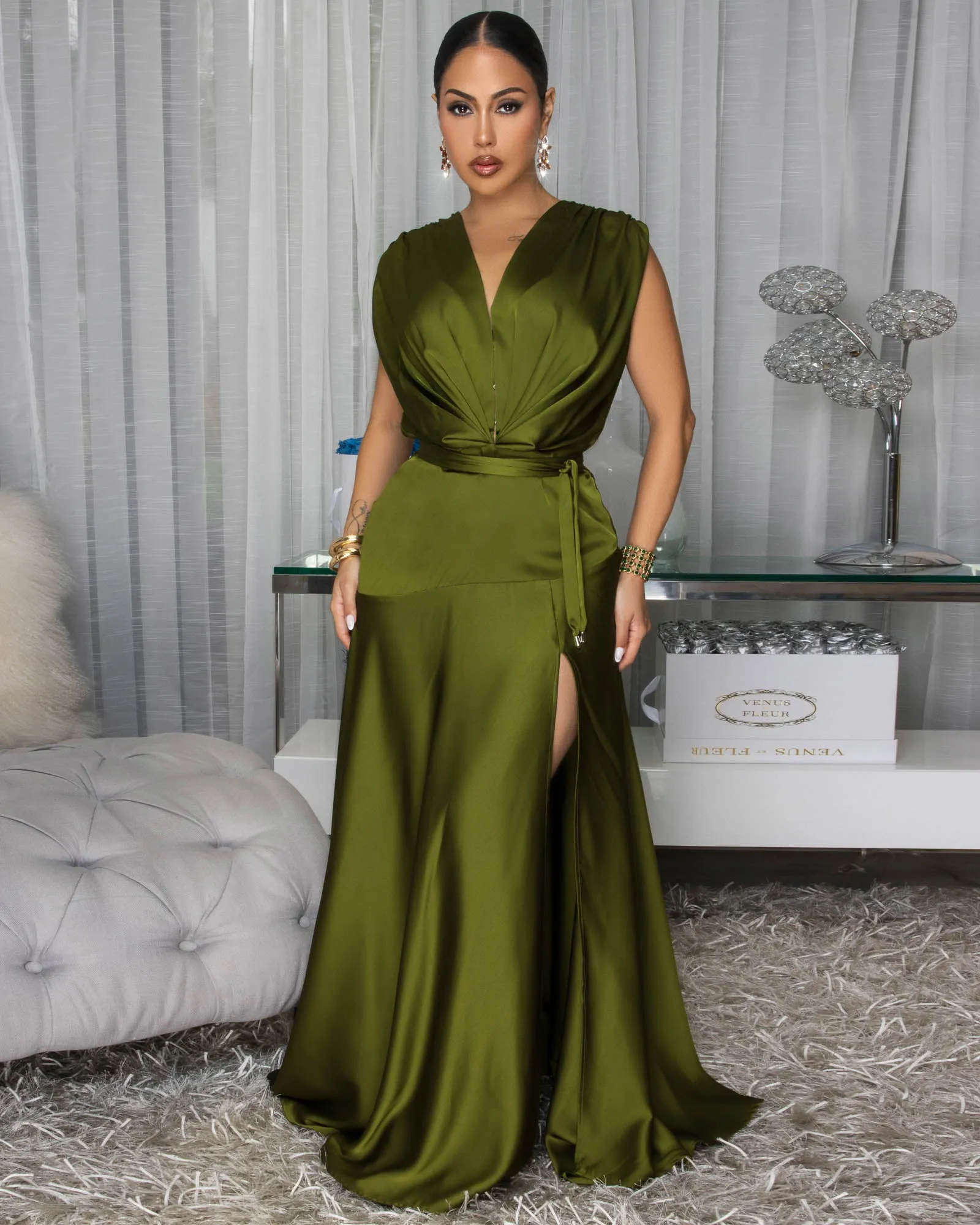 Savannah Deep Green Sleeveless Silky Maxi Dress sold by Chic Couture product image thumbnail 2