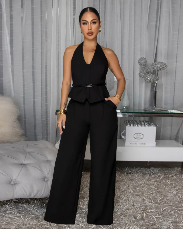 Meadow Black Halter Top & Pants Set sold by Chic Couture
