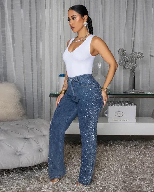 Madden Dark Blue Rhinestones Jeans sold by Chic Couture