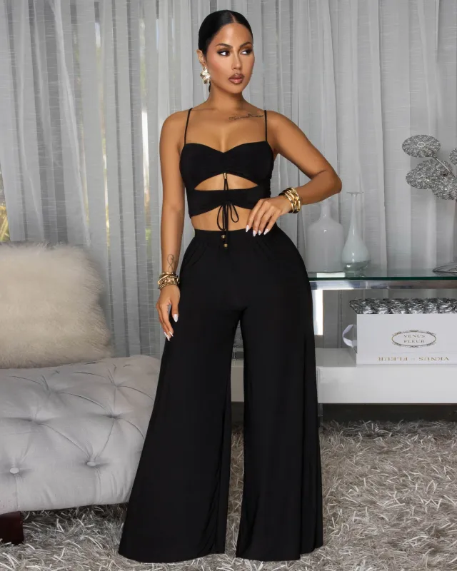 Pierrette Black Cut-Out Pants Set sold by Chic Couture