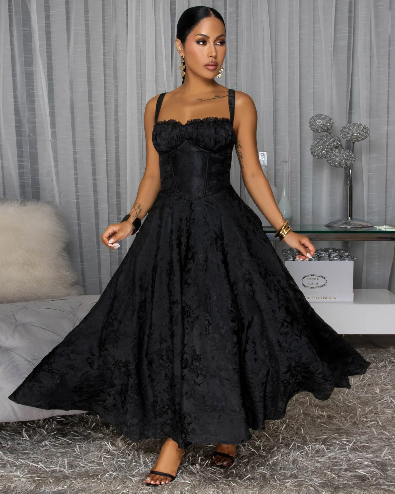 Abigale Black Floral Imprint Midi Dress sold by Chic Couture product image thumbnail 2