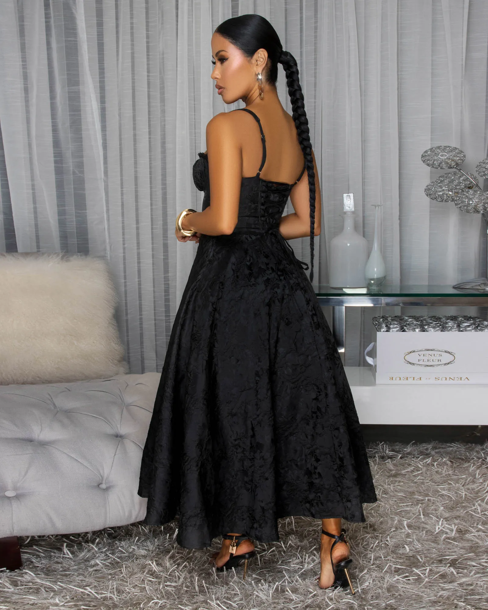 Abigale Black Floral Imprint Midi Dress sold by Chic Couture product image thumbnail 4