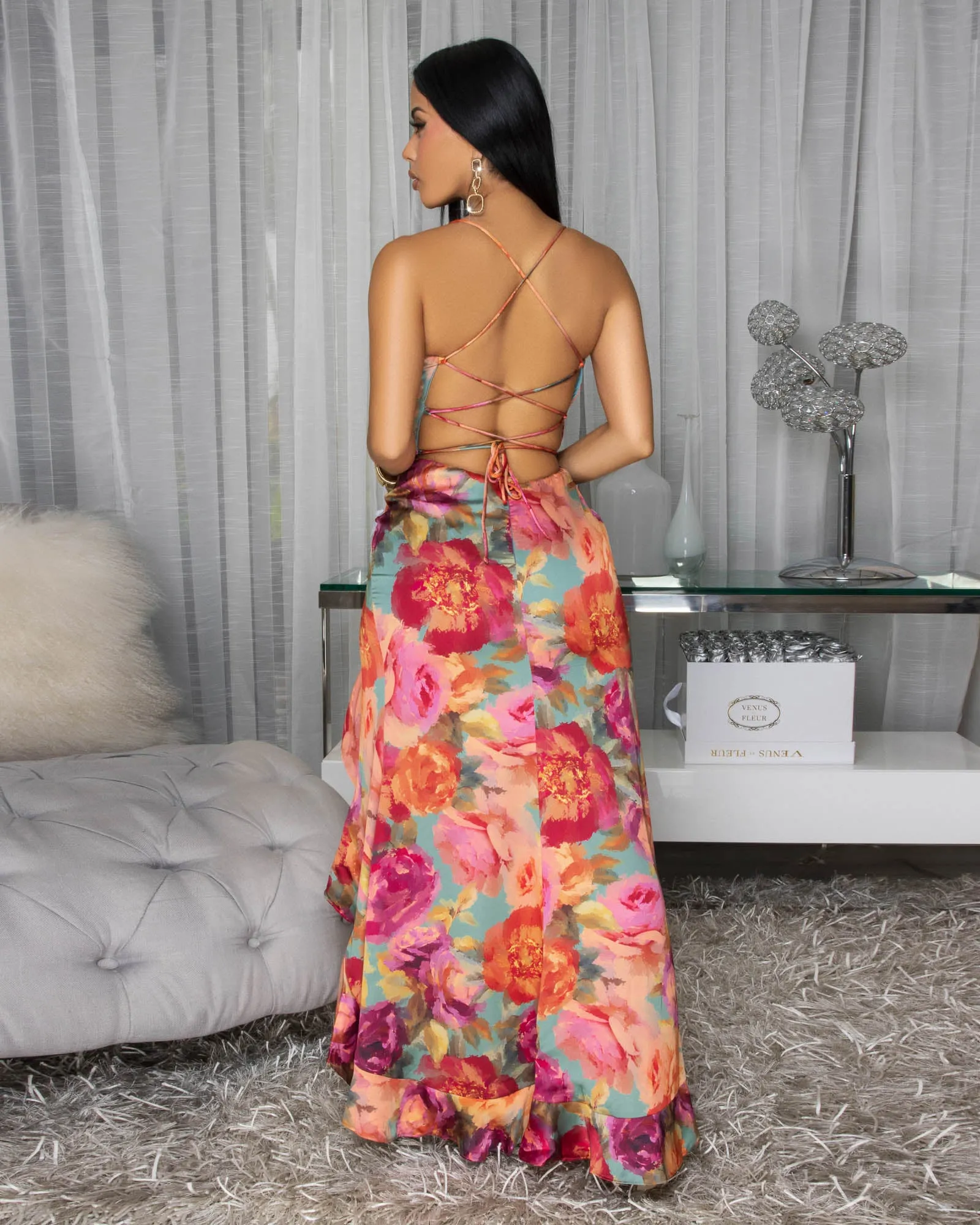 Doleeza Peach Multi-Color Print Maxi Dress sold by Chic Couture product image thumbnail 4