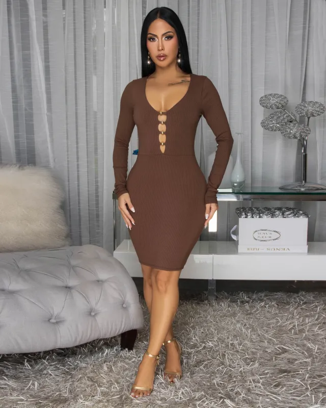 Nottola Brown Body-Con Long Sleeves Dress sold by Chic Couture