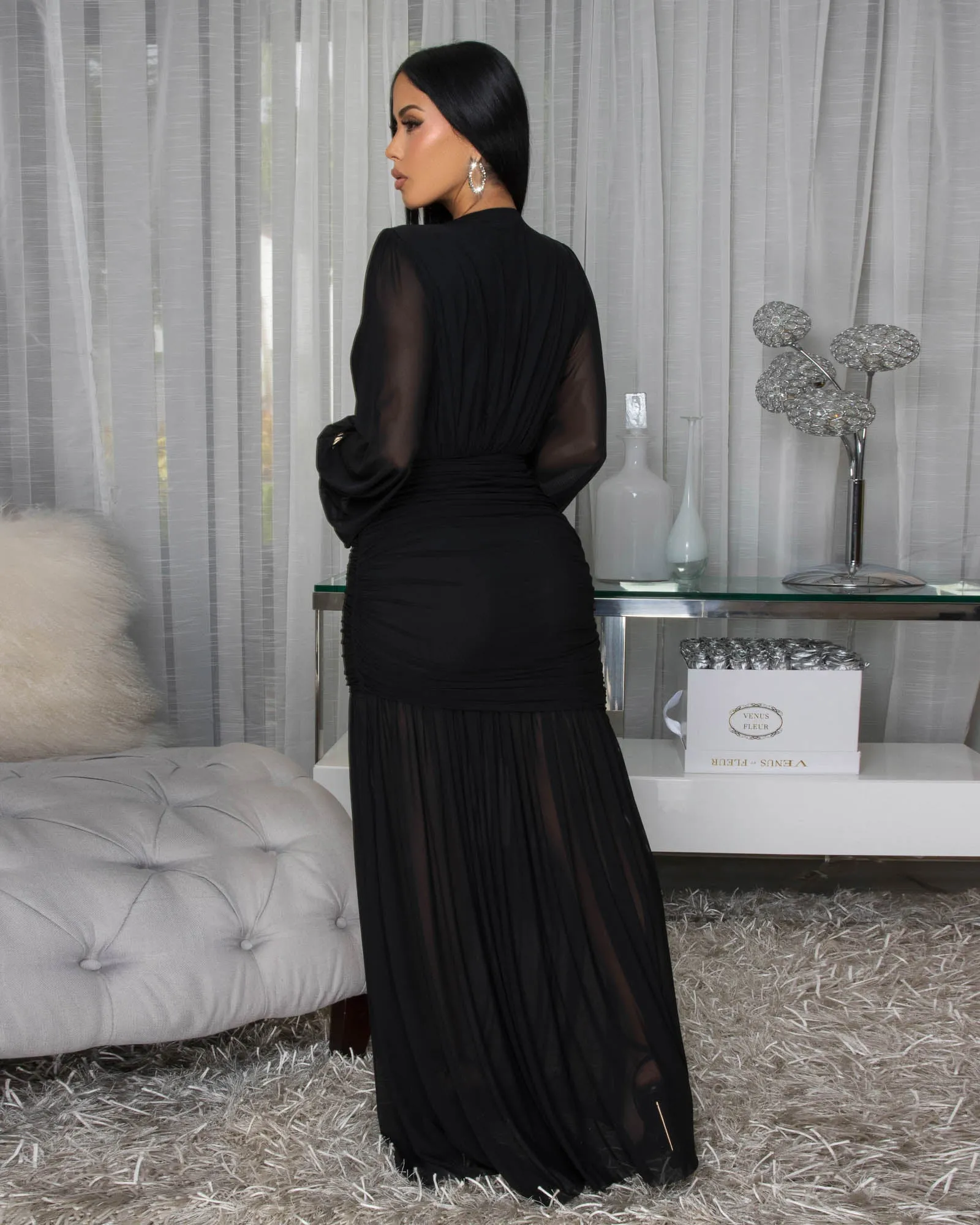 Brandi Black Hi-Low Mesh Maxi Dress sold by Chic Couture product image thumbnail 4