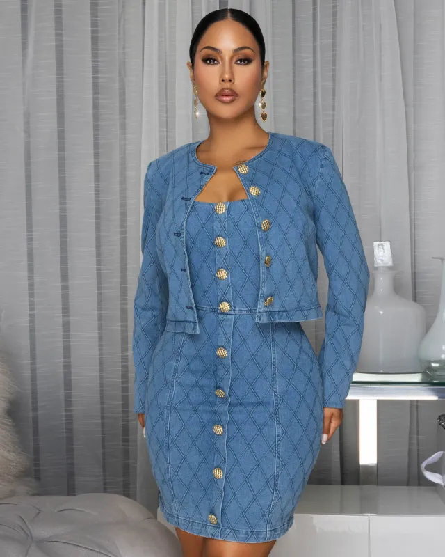 Diamonique Medium Blue Denim Crop Jacket sold by Chic Couture