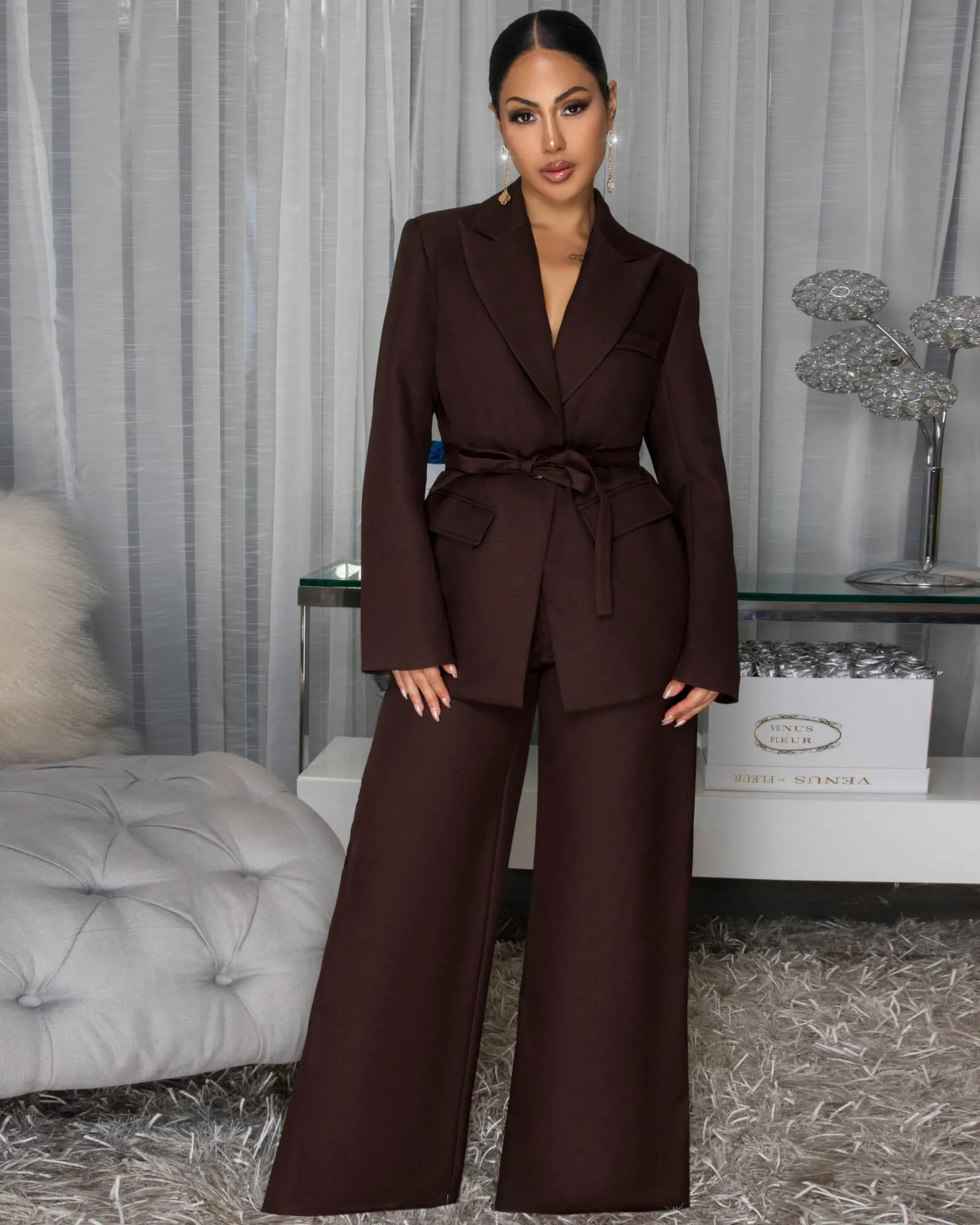 Mirisse Dark Brown Jacket & Pants Set sold by Chic Couture product image thumbnail 4