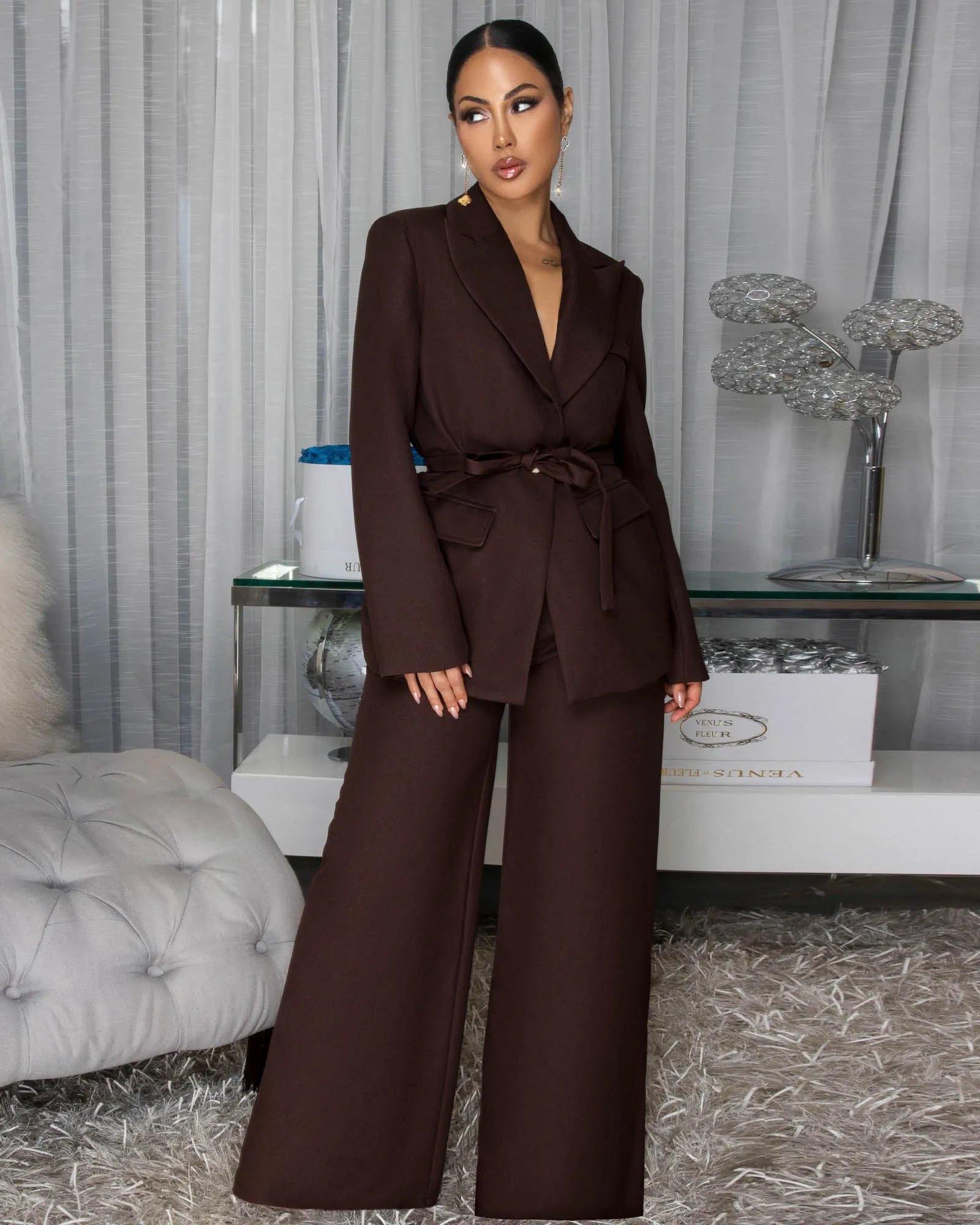 Mirisse Dark Brown Jacket & Pants Set sold by Chic Couture product image thumbnail 2