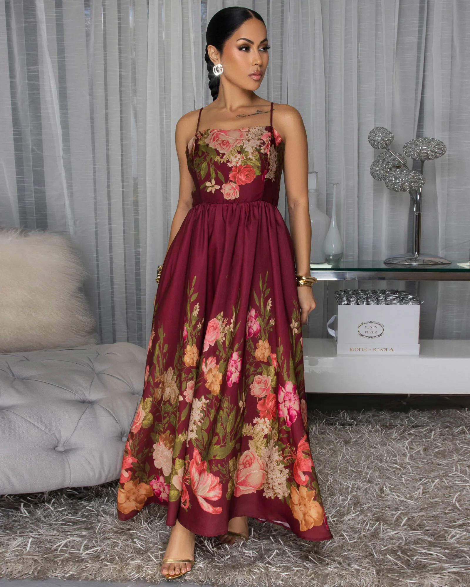 Morella Burgundy Floral Print Maxi Dress sold by Chic Couture product image thumbnail 2